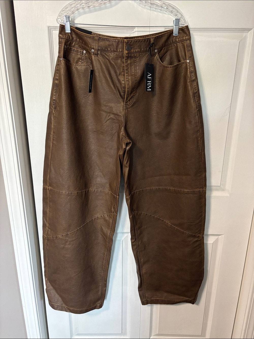 AFRM Brown Textured Leather Wide-Leg Pants